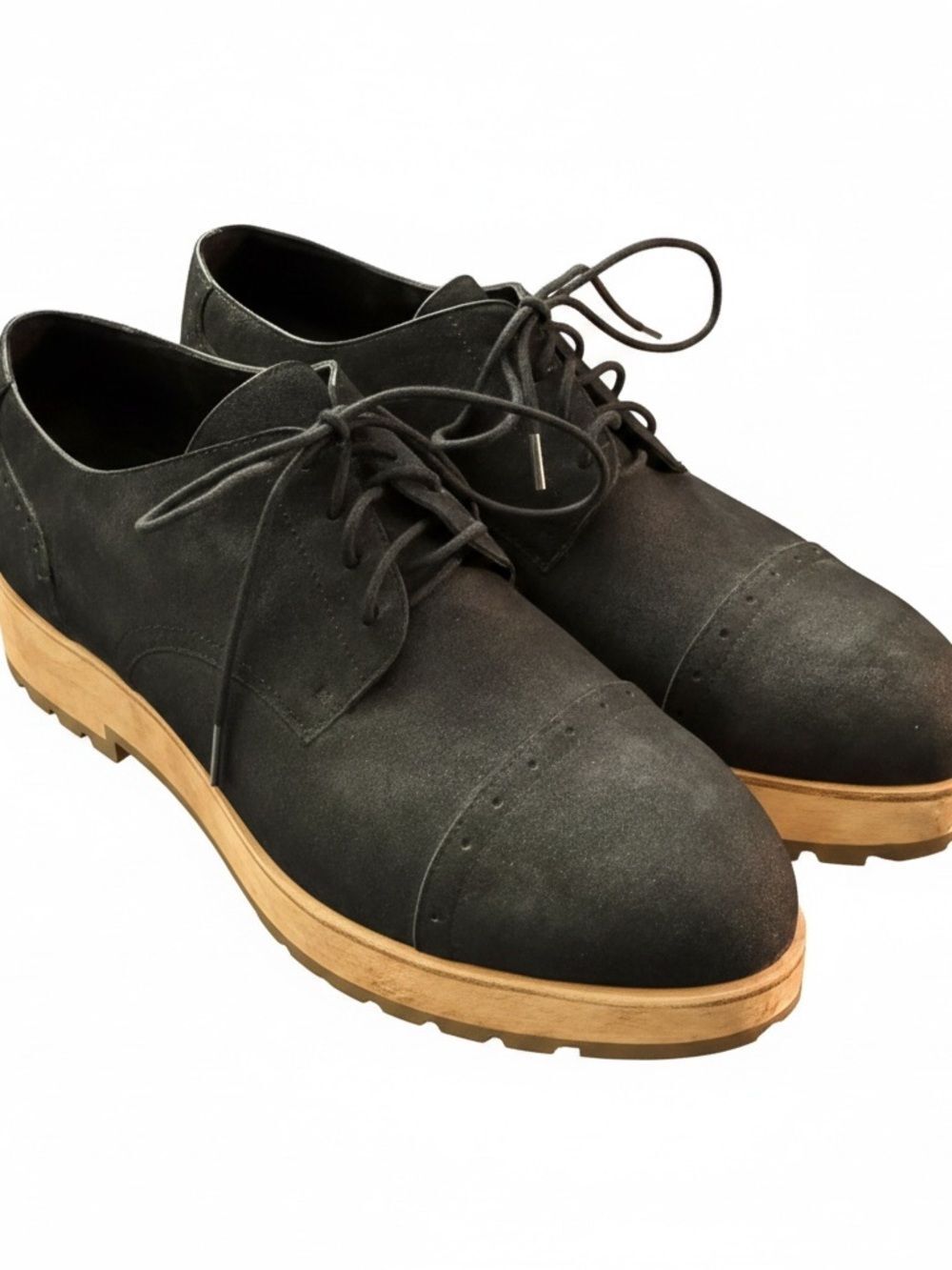 Eileen Fisher Act Wedge Oxford Shoes Suede Wood Platform 9 - Picture 2 of 8
